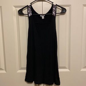 Sequin Shoulder Black Tank